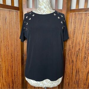 🖤 Carmen Marc Valvo Black Eyelet Detail Top – Women's Size XL 🖤